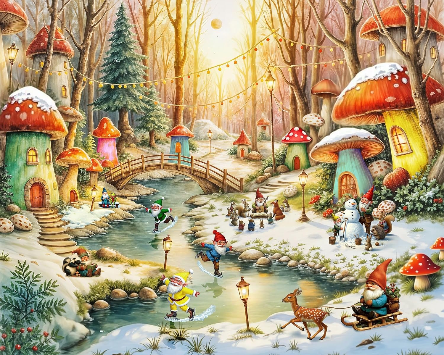 Springbok Gnome Village 500 Piece Holiday Jigsaw Puzzle- Made in The USA with Unique Precision fit Pieces for a Great Puzzling Experience