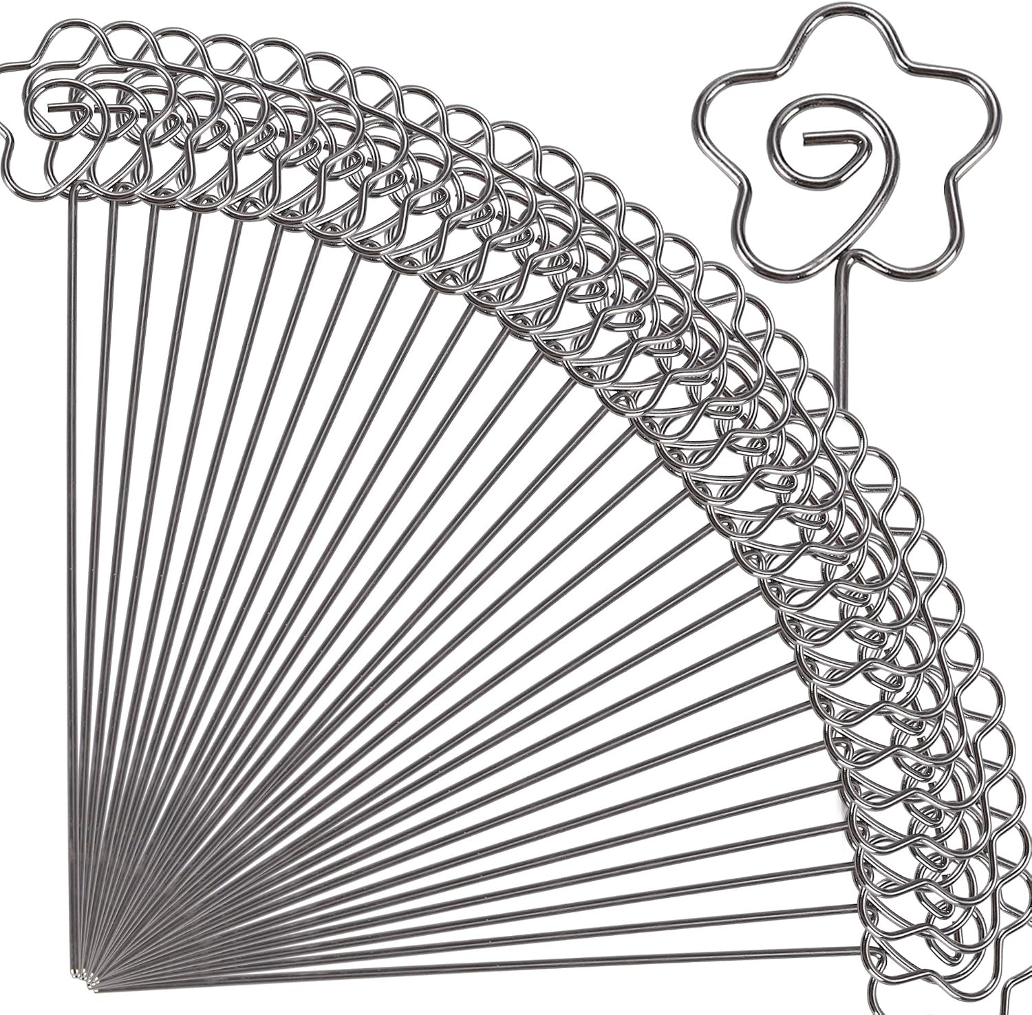 H&W 50pcs 4.7''L Flower Ring Loop Round Shape DIY Craft Wire Clip Table Card Holders Note Photo Picture Memo Holder Metal Clamp for Party Birthday Office DIY Cake Topper(WE5-D3)