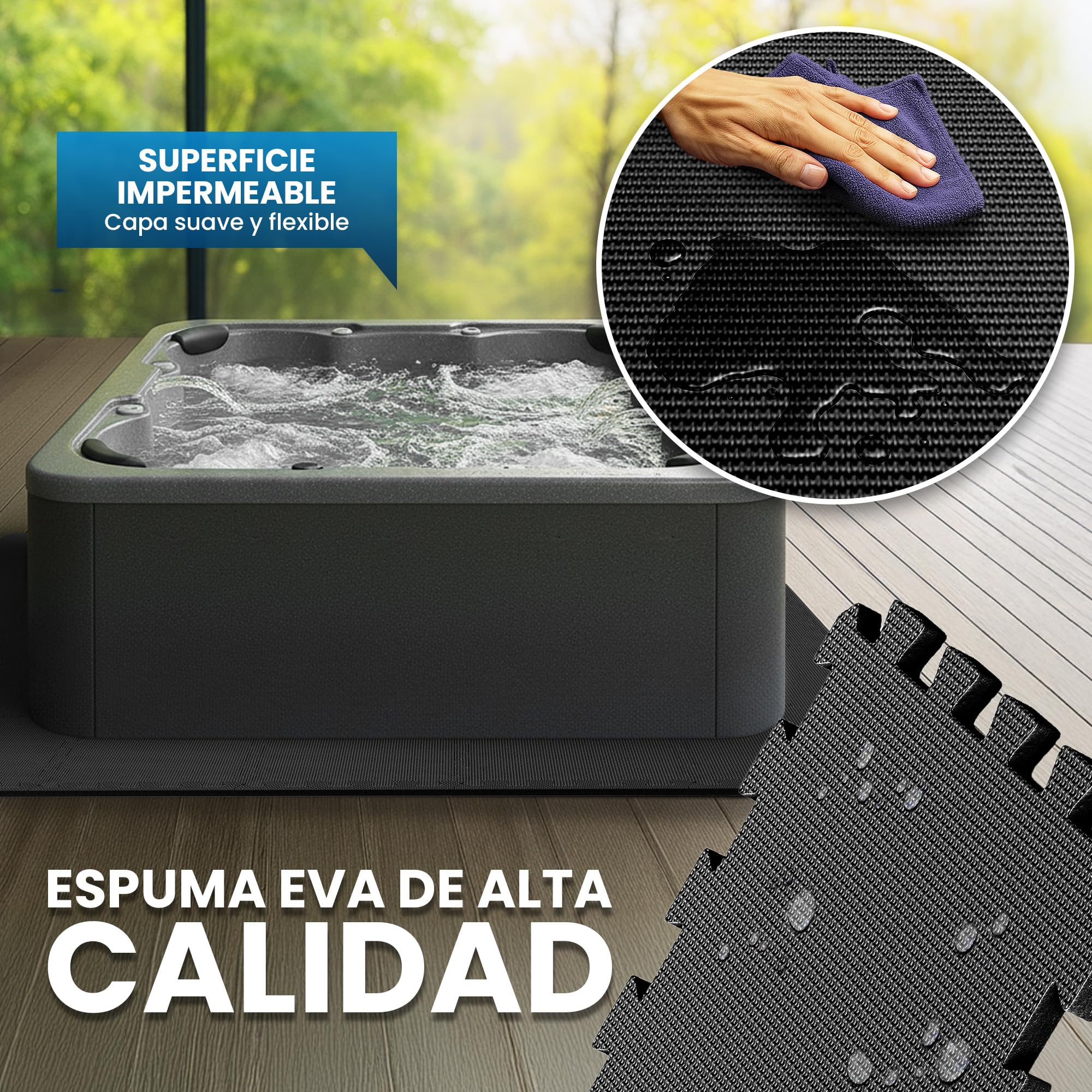 bemaxx Protector Suelo Piscinas Desmontables Esterilla Piscina - Set de 18 Alfombrillas Lona Piscina Tapiz Suelo Goma EVA Base Piscina Alfombra Protectora Puzzle de Suelo para Jacuzzi Piscina Infantil