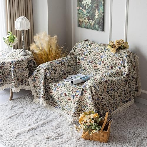 Miniatura 3 de SUTAVIA Mantel floral francés hecho a mano de tela de algodón con encaje vintage con patrón de jardín de bayas de mesa, manta multiusos para el