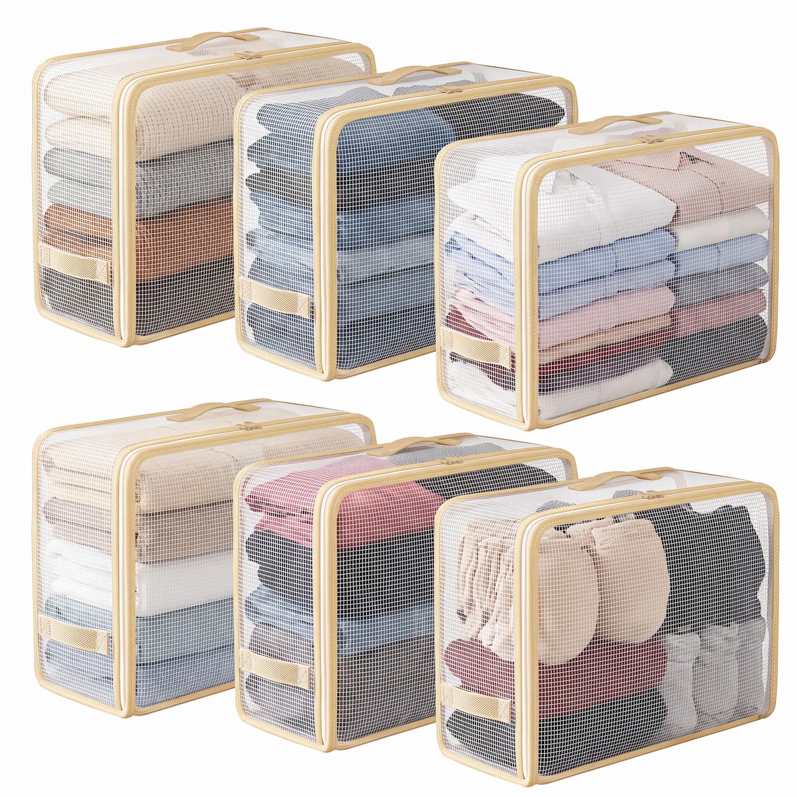 6PCS PVC Mesh Storage Bags, 52 x 32 x 20cm Large Capacity Underbed Storage Organisers with Zips & Reinforced Handles, Clear Bags for Clothes, Blankets, Bedding & Closet