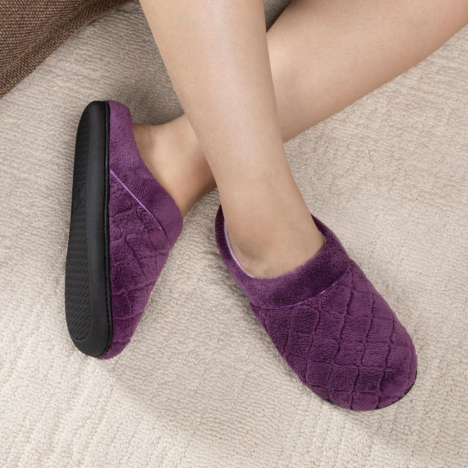 ULTRAIDEAS Women's Indoor Terry Clog Slipper with Memory Foam, Slip-On Ladies Comfy House Shoe with Non-Slip Rubber Sole - Image 6