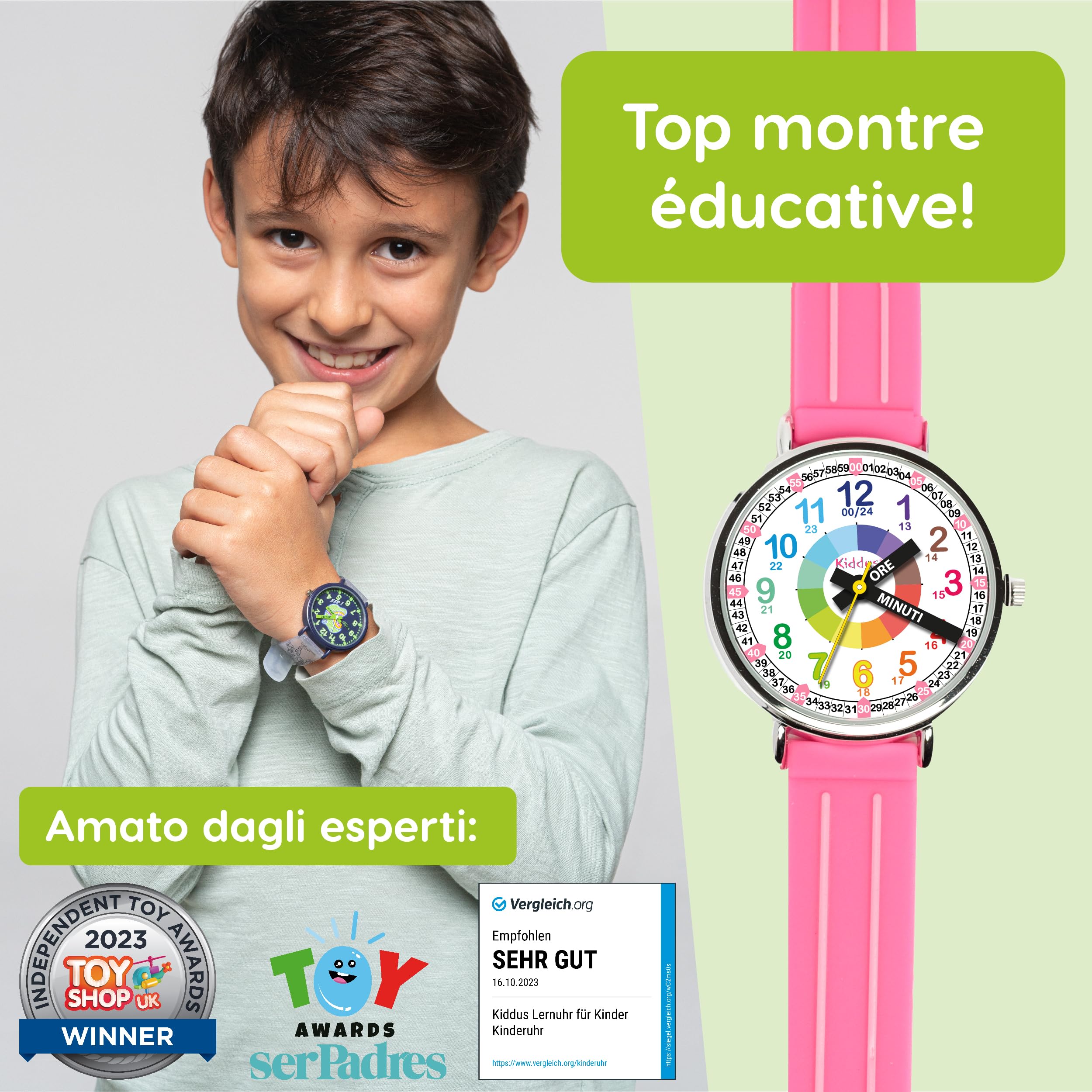Image secondaire de Kiddus Montre Bracelet Éducative pour Enfants, garçon. Time Teacher Analogique avec Exercices. Facile d’Apprendre à Lire l’Heure