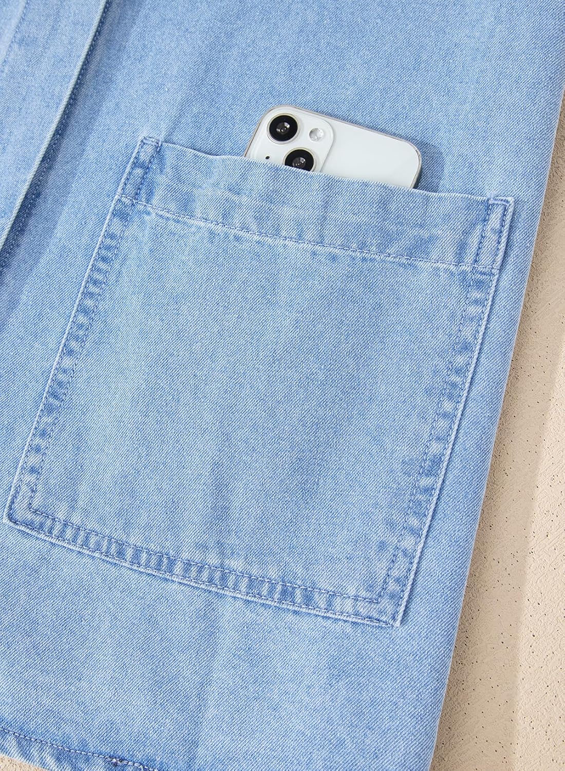 Astylish Women's Denim Shirt Long Sleeve Button Down Jean Shacket Top with Pockets