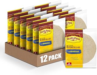 Old El Paso Flour Tortillas for Burritos, Meal Prep, 8 Ct, 11 oz (Pack of 12)