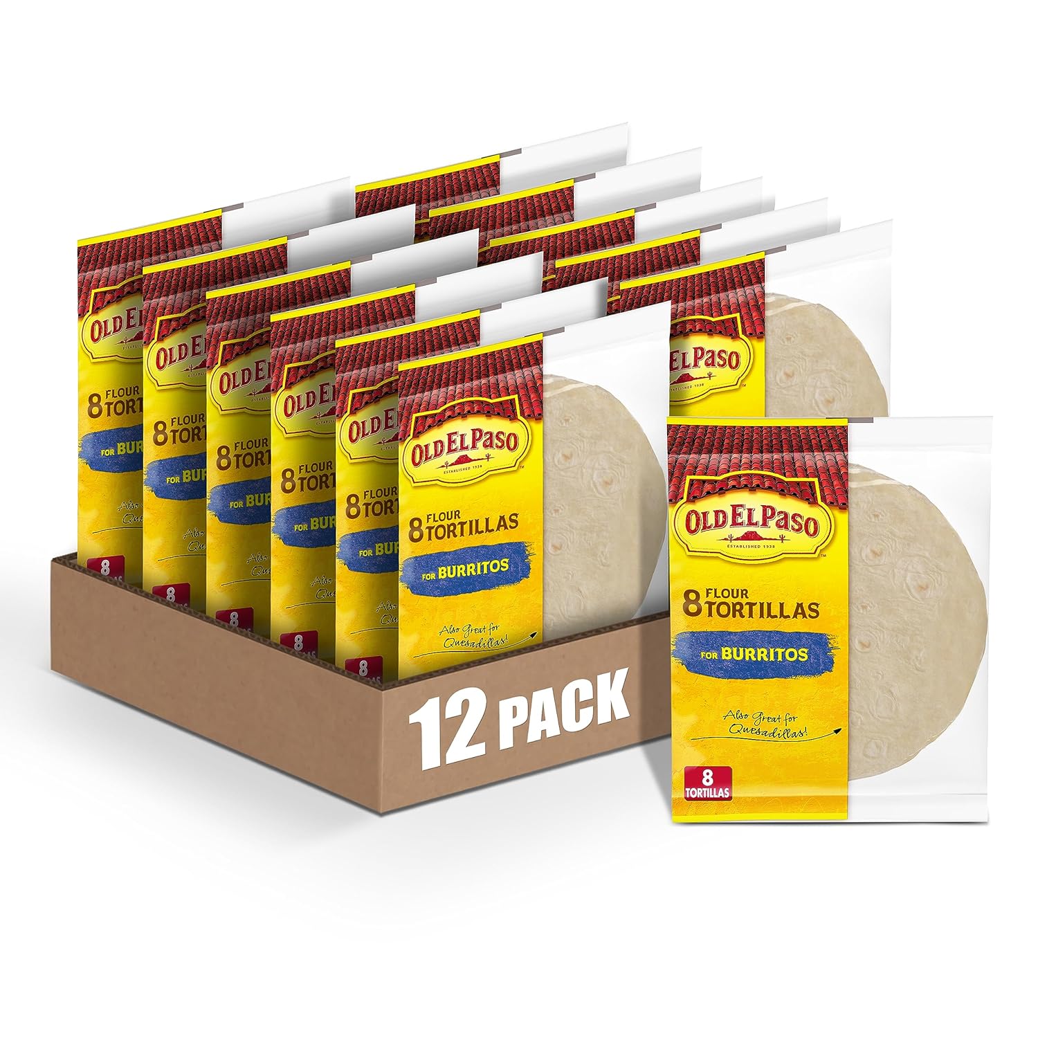 Old El Paso Flour Tortillas for Burritos, Meal Prep, 8 Ct, 11 oz (Pack of 12)