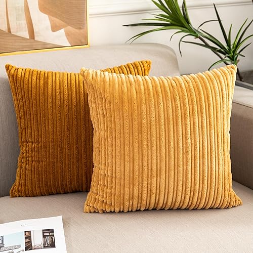 Miniatura 678 de UGASA - Juego de 2 fundas de almohada de terciopelo a rayas, funda decorativa para cojín con cremallera oculta para el hogar, sofá, dormitorio,