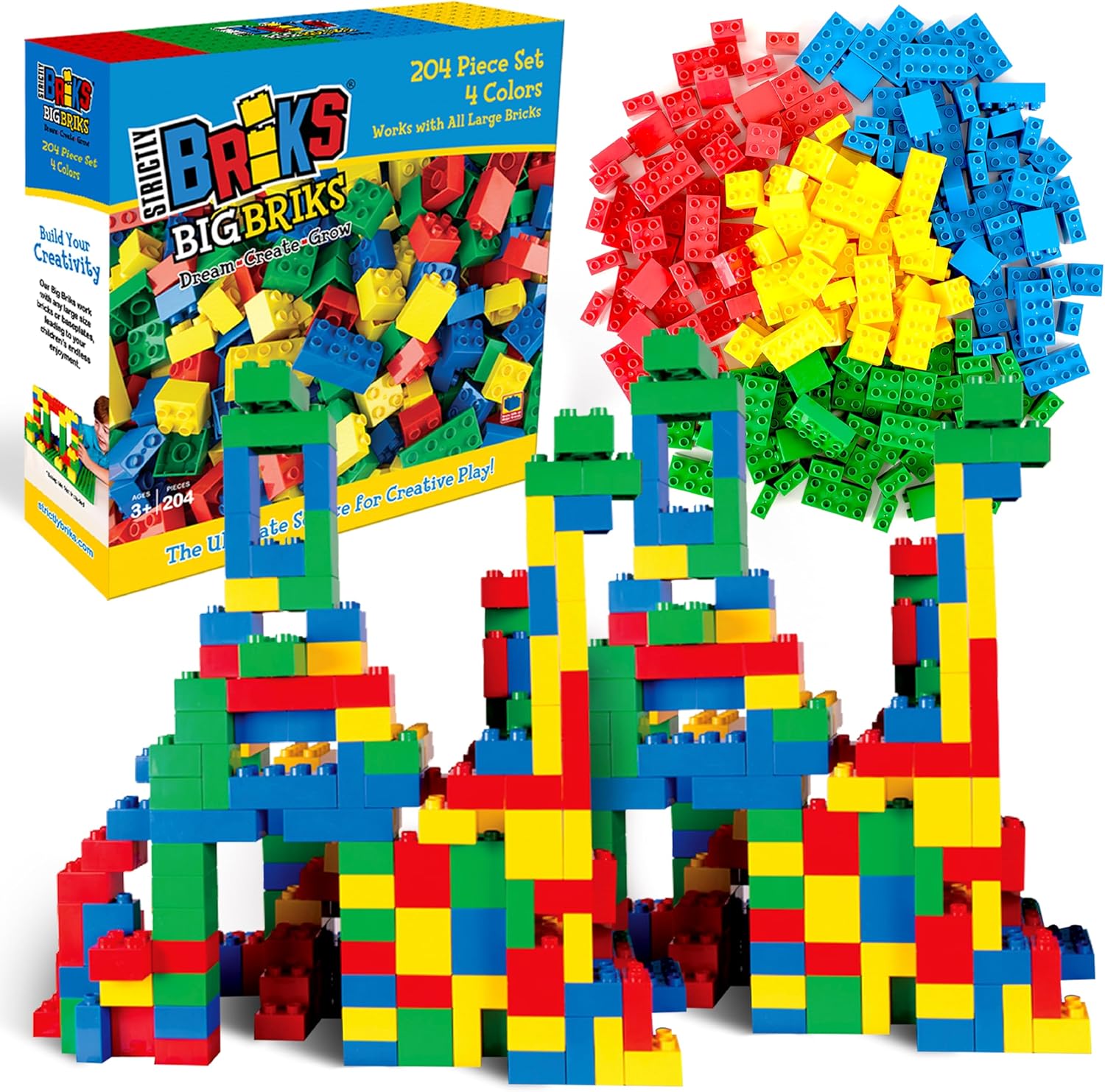 Strictly Briks Toy Building Set - Toddler Toy for Creative Play - Educational Building Blocks for Fine Motor Skills - Interlocking Design Compatible with Lego - 204 Pieces, Basic Colors 204 Set Basic Colors