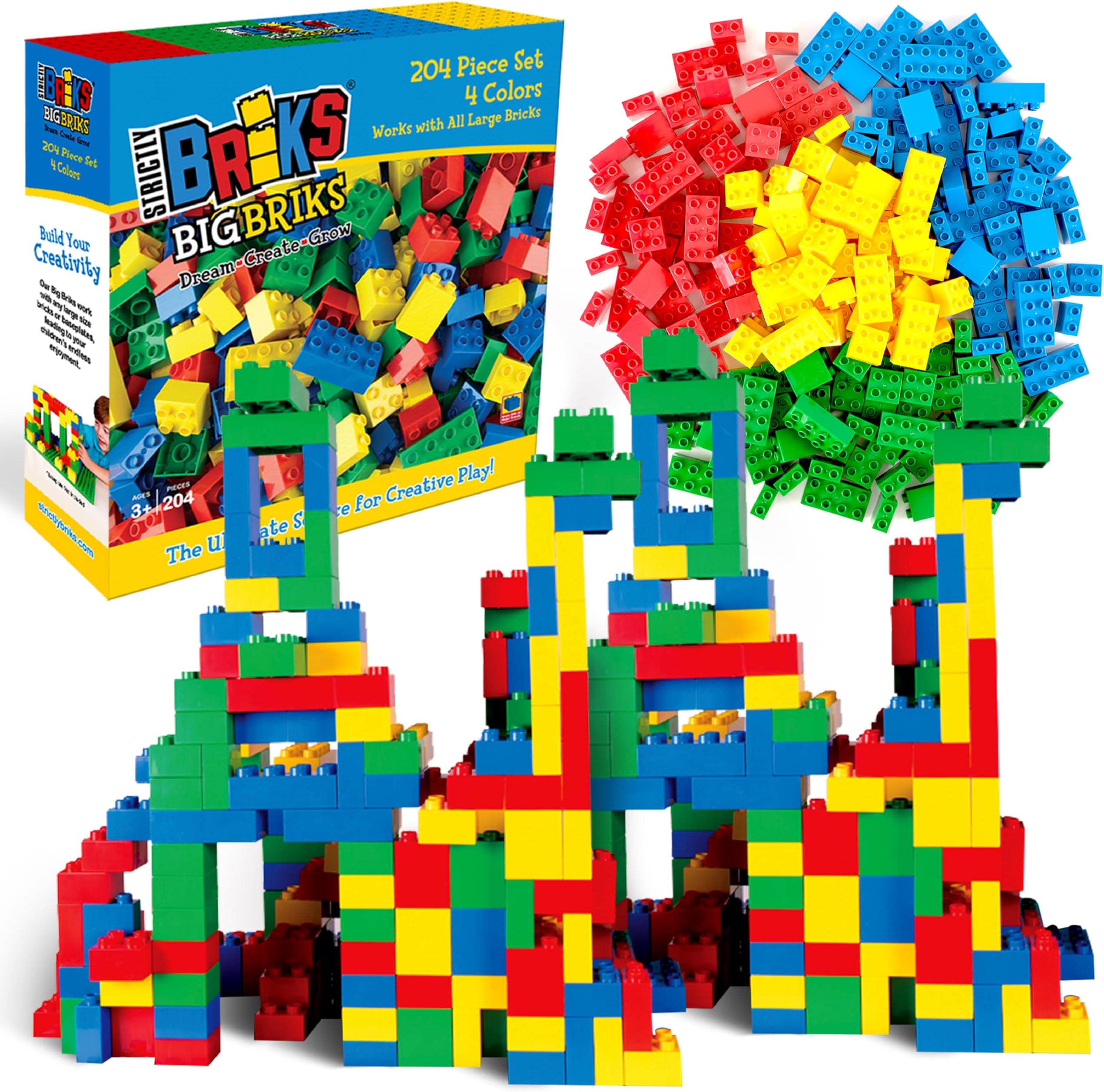 Toy Building Set - Toddler Toy for Creative Play - Educational Building Blocks for Fine Motor Skills - Interlocking Design Compatible with Lego - 204 Pieces, Basic Colors