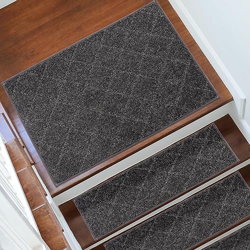 Vista 130 de COSY HOMEER - Alfombra antideslizante de 28 x 9 pulgadas, uso interior en peldaños de madera, alfombras para niños y perros, 100 % poliéster, base