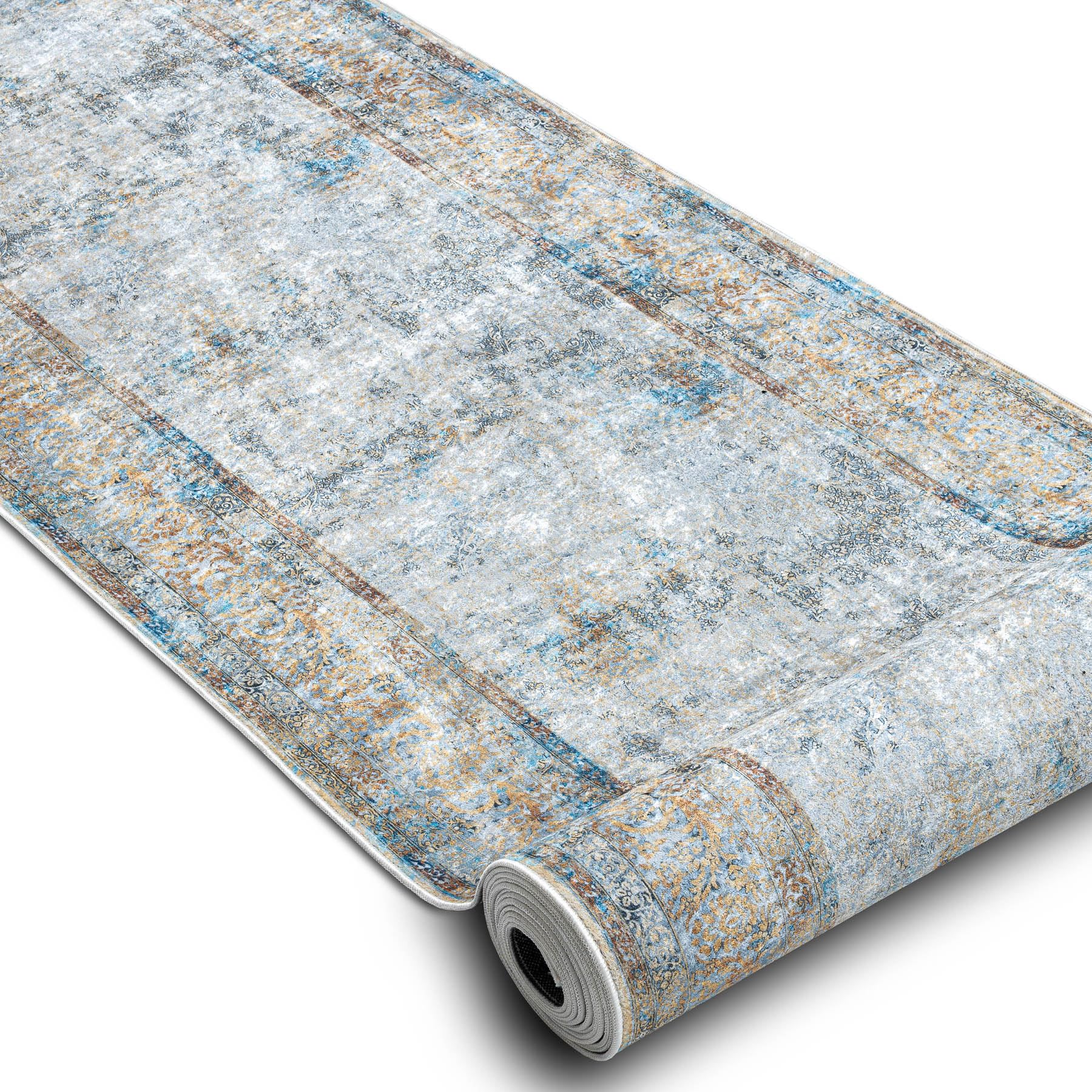 rugsx Läufer Antirutsch Lotus BORDERO 95111 Grau/Beige - Waschbar - 60x400 cm- Rutschfester Teppich für Flur & Küche