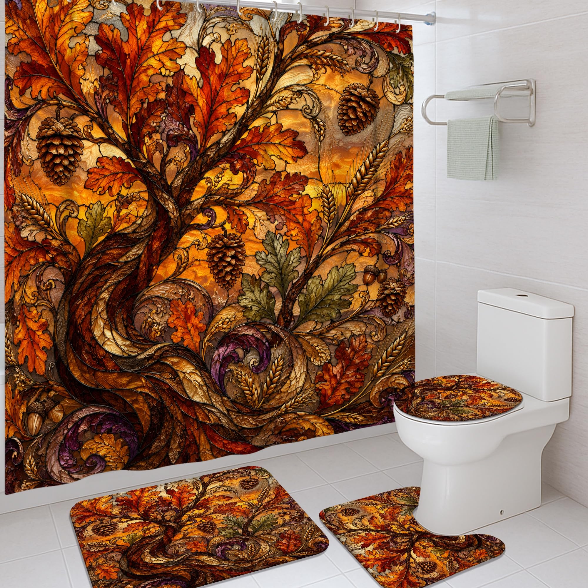 Rideaux de douche rustiques lavables 183x183 cm orange avec crochets