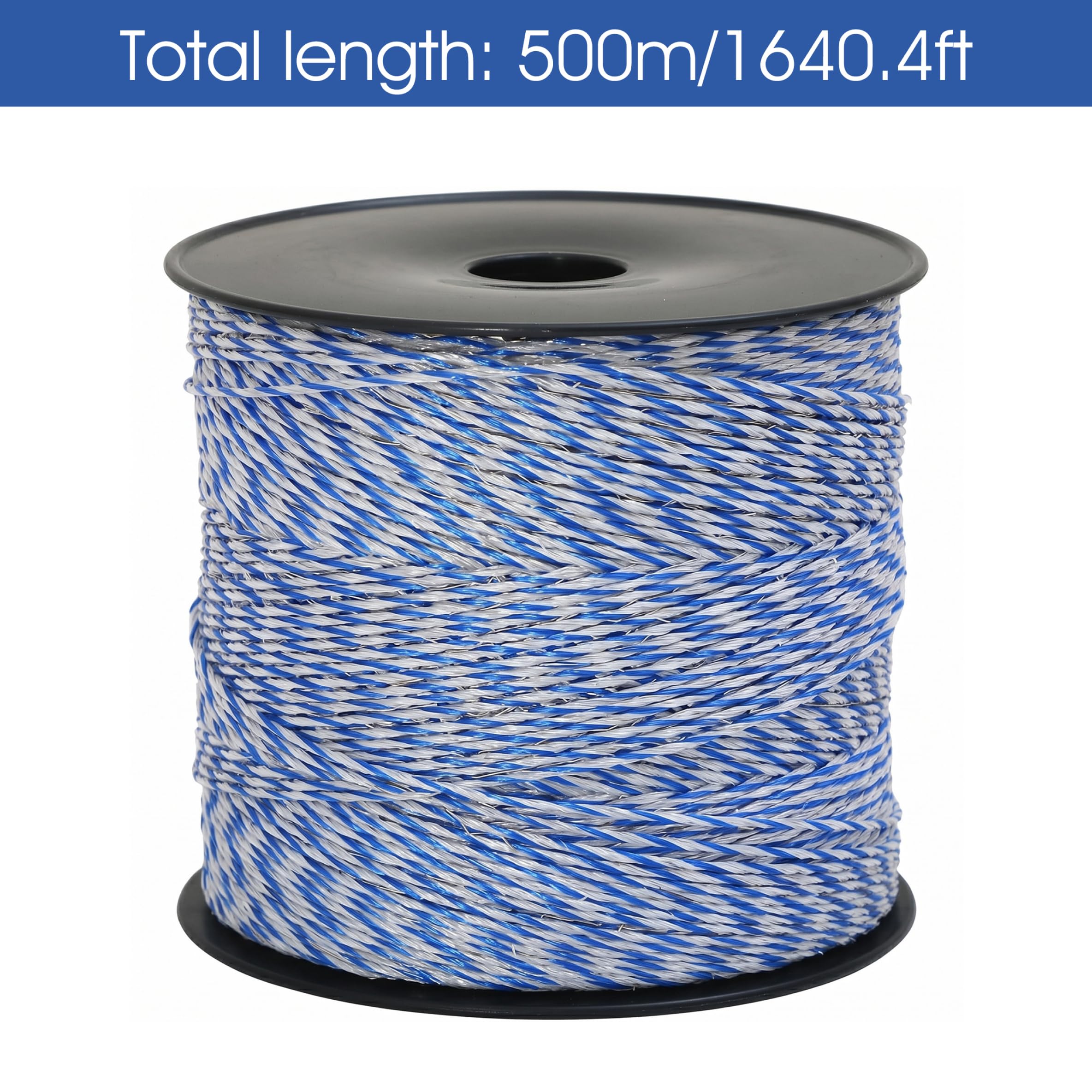 Nastro per recinzione elettrica, fettuccia conduttiva per recinzione elettrica da 500 m, nastro portatile resistente alla ruggine Polywire per di cavalli da fattoria e pecore (Blu)