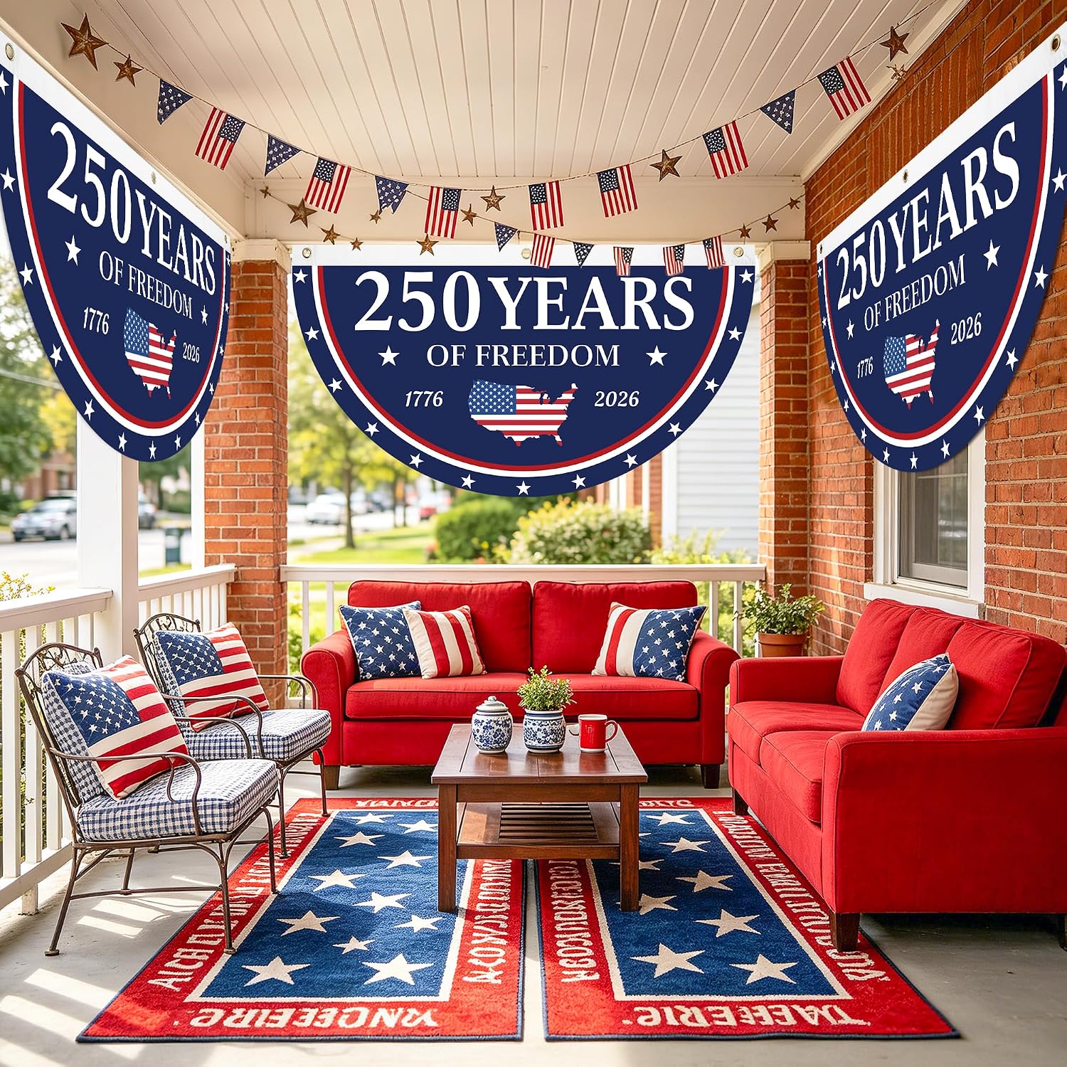 2 Pack 3X6 FT 250th Anniversary USA Flag Patriotic Bunting, 1776-2026 250 Year American Anniversary Flag for Outdoor, Front Porch,Fence Banner Decorations (250th 2PCS-3X6 FT)