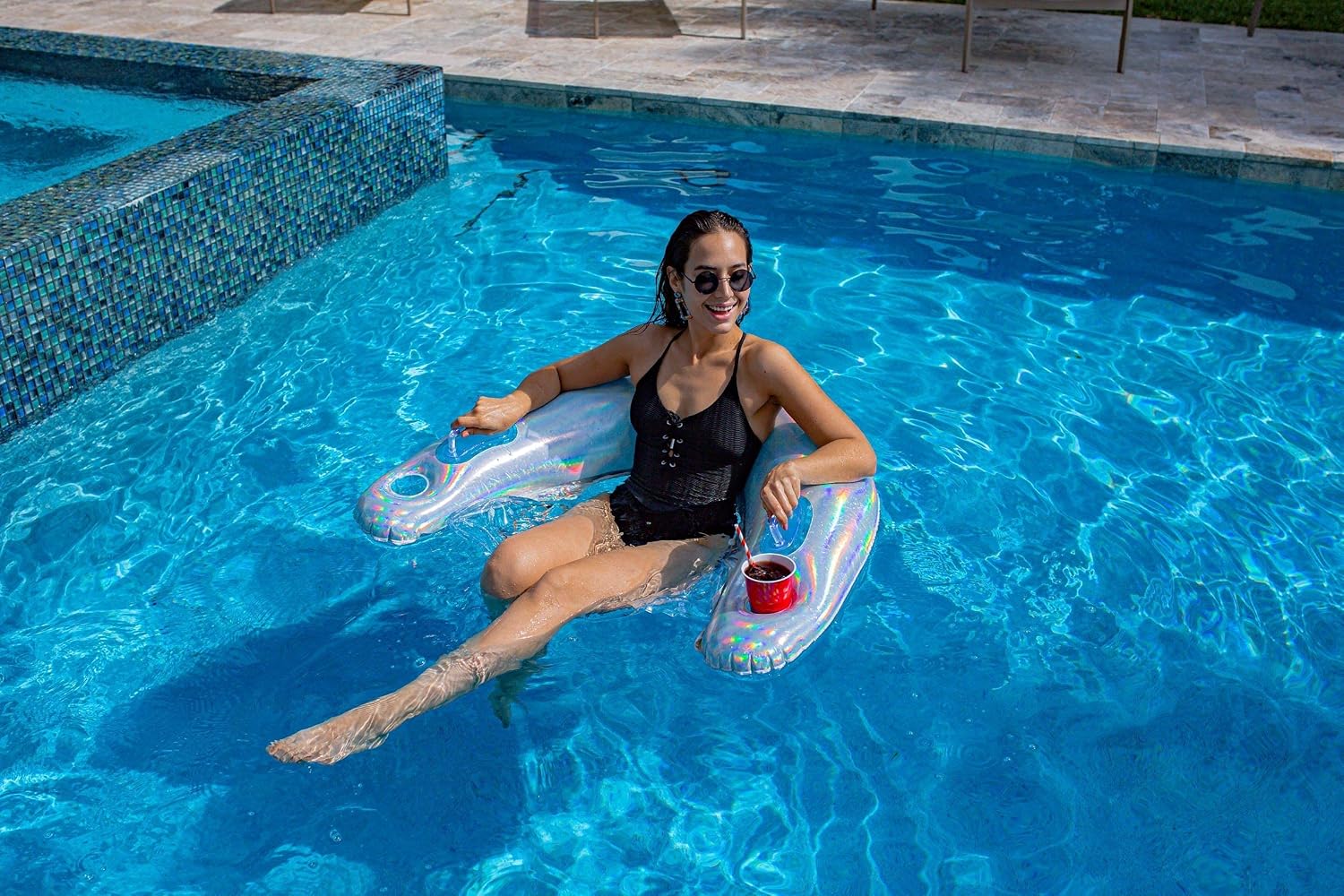 PoolCandy Holographic Collection Sun Chair - Beach & Swimming Pool Float with Cup Holders. The Ultimate Chair in The Sun.