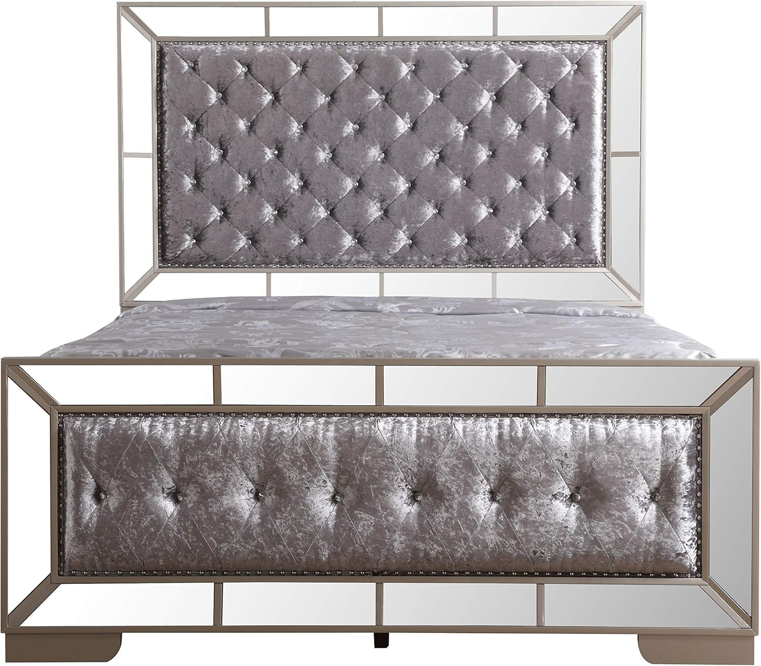Glory Furniture Hollywood Hills Queen, Silver Champagne Bed Room Furniture, 64" H x 65" W x 92" D,