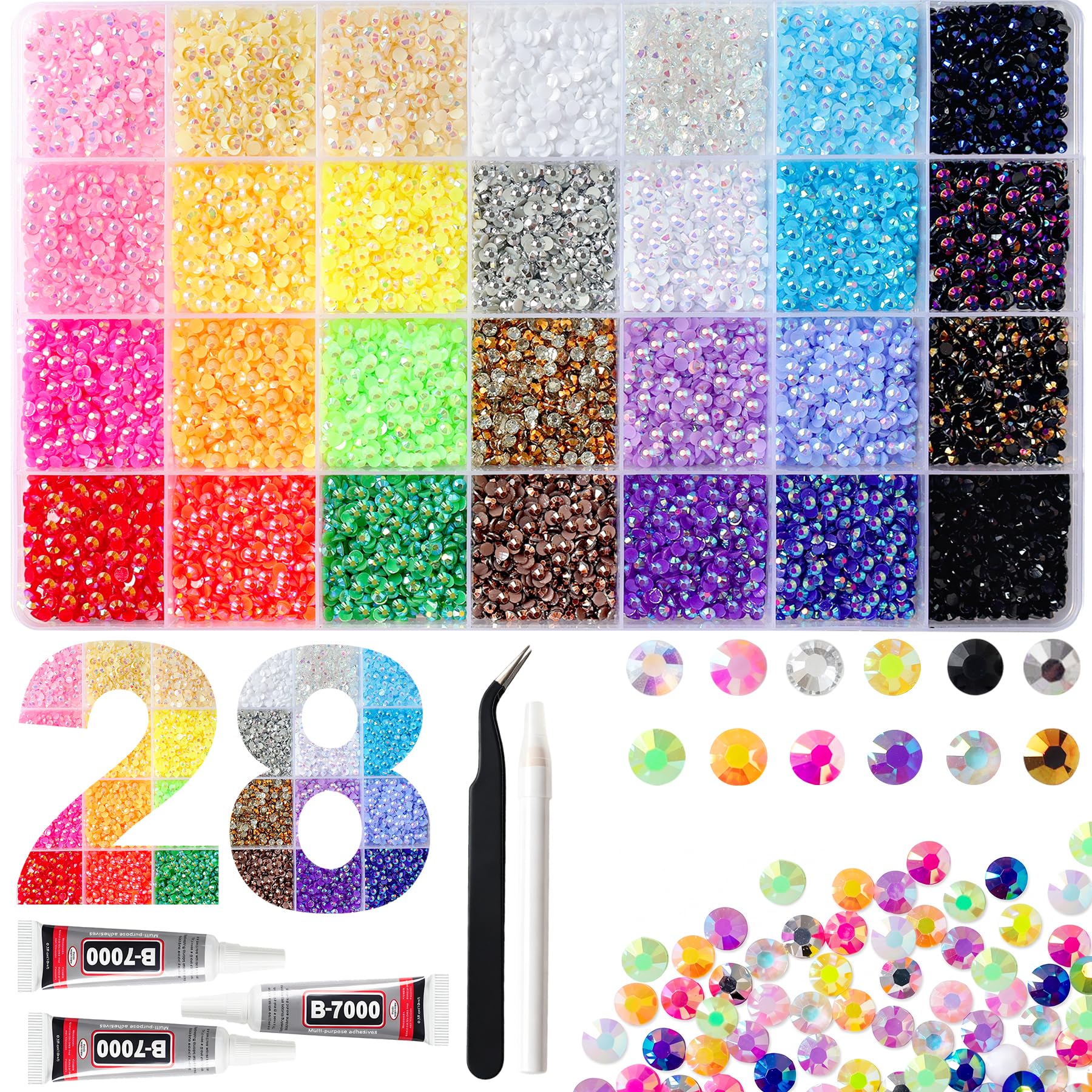 50000Pcs 28 Colors Jelly Resin Rhinestones for Bedazzling, 3mm Multicolor Flatback Gems f…