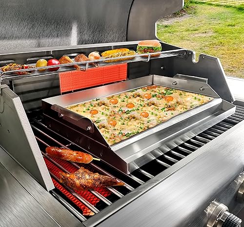 Miniatura 3 de Parrilla de acero inoxidable (17 x 12 pulgadas) para barbacoaparrillas de gas para freír placa superior plana incluso calefacción para cocinar en