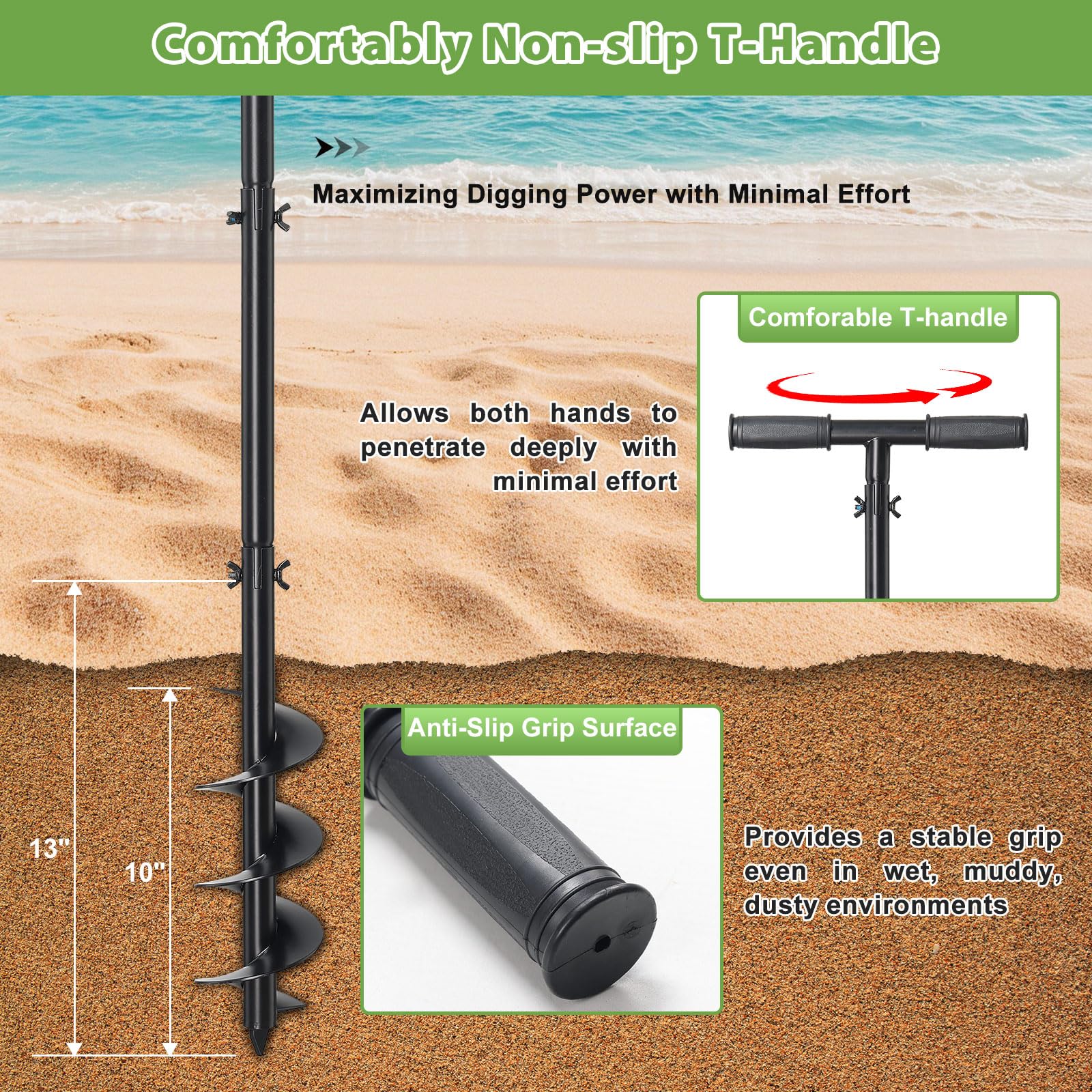DAKEPOLE Excavadora de agujeros para postes, 96 cm de largo, Ø150mm barrena manual de tierra perforadora de agujeros para postes con mango antideslizante, barrena manual en espiral para cultivo — view 3
