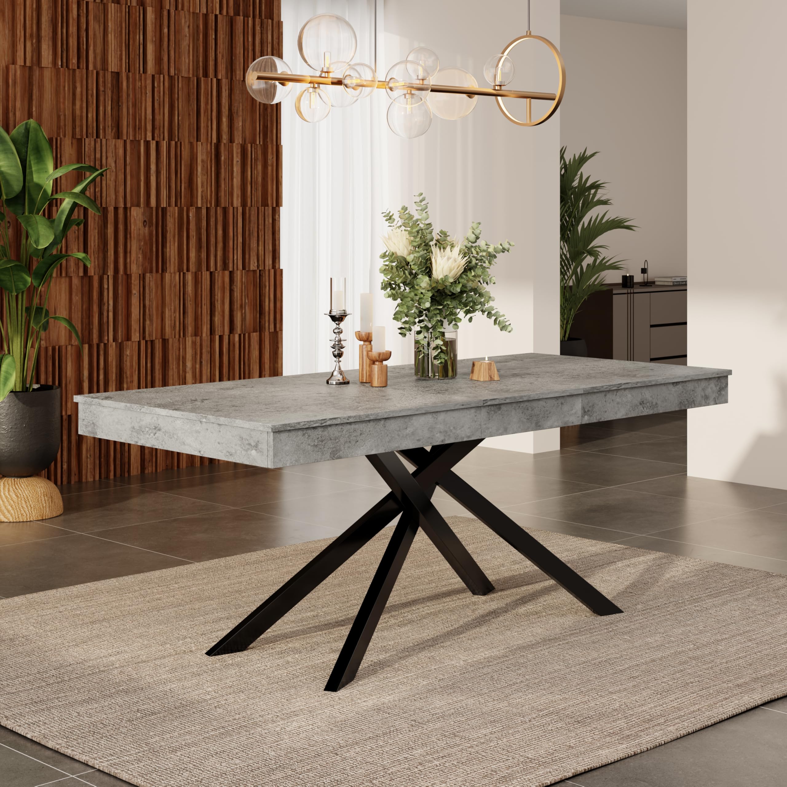 Tavolo da pranzo allungabile, 140/180 x 80 cm, adatto per 6-8 persone, forma destra, tavolo ispessito, gambe in metallo, stile semplice, tavolo per sala da pranzo, cucina, soggiorno (grigio)
