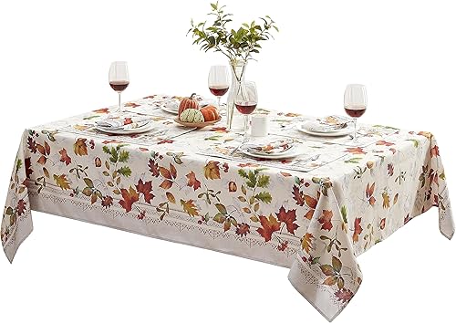 Miniatura 2 de Newbridge Autumn Essentials - Mantel de tela con borde de follaje de otoño, hojas cambiantes, de fácil cuidado, a prueba de manchas, resistente a