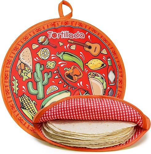 Tortillada - Calentador de tortilla de 12 pulgadasrecipiente de calor para microondas hecho de algodónpoliéster (rojo)