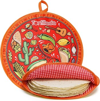 Tortillada - Tortilla Warmer 12 inch for Microwave Cotton/Polyester Tortilla Warmer Holder for Tortillas, Tacos, Roti & Chapati Tortilla Warmer for Kitchen Serving Red