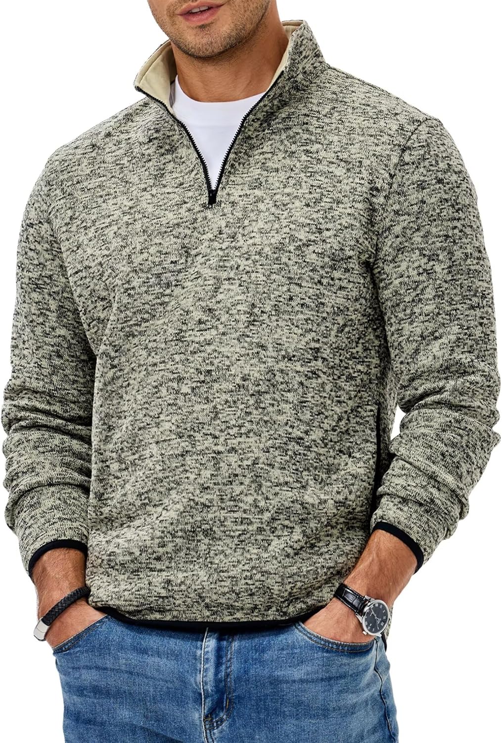 Dokotoo Men 2025 Quarter Zip Warm Fleece Sweater Pullover Fall Winter Thermal Casual Golf Sweaters with Pockets