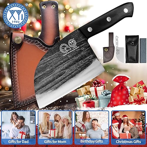 Miniatura 9 de XYJ Auténtico desde 1986, cuchillo de chef serbio de 6 pulgadas con funda, cuchillos de cocina forjados hechos a mano, cuchillo de carnicero antiguo