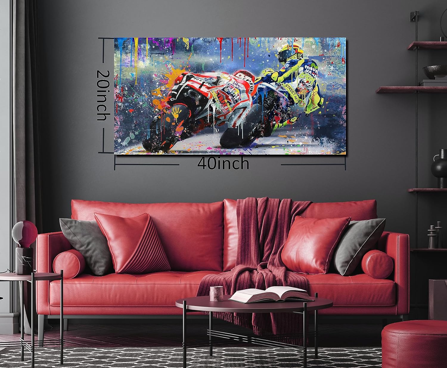 CANEITO Graffiti Motorcycle Wall Art for Teen Boys Room, Cool Posters Bedroom Picture Art, Racer Sports Canvas Art Print Painting Wall Decor for Living Room, 40"x20" - Image 7