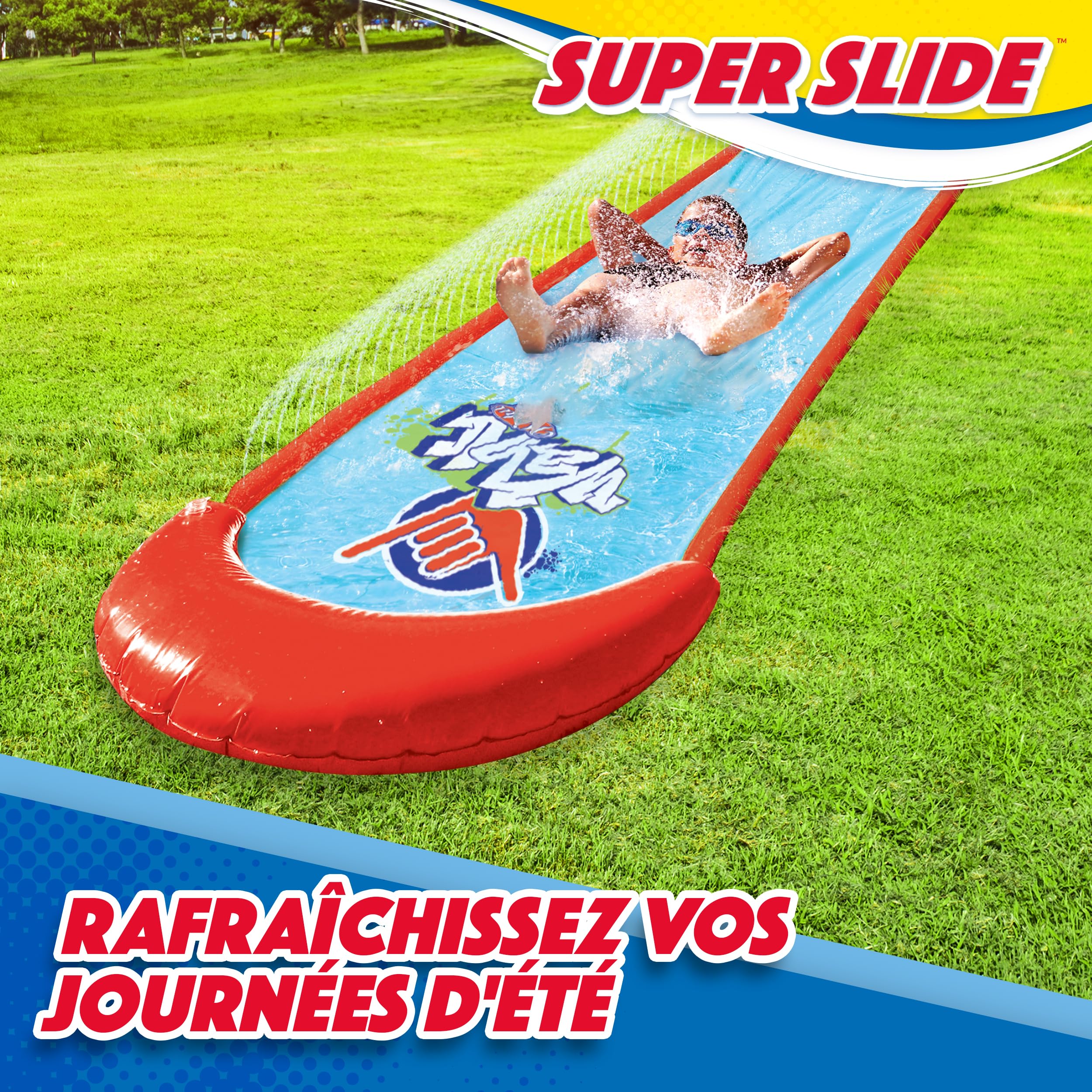 WAHU Super Slide Track - Toboggan à Eau pour Glissade de 7,5 mètres - Ventriglisse pour Toute la Famille - Tapis de Glisse Fun Estival - Jeux de Plein Air Rafraîchissants