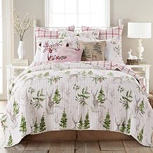 Levtex Home - Sleigh Bells Quilt - Full/Queen Holiday Quilt 88x92 - Christmas Tree and Reindeer - Red Green Grey White - Reversible - Cotton/Poly
