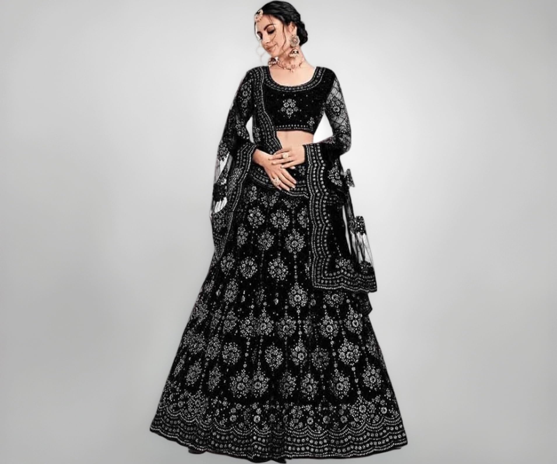ZAALIMA FASHION Embroidered Semi Stitched Lehenga Choli Dupatta set with unstiched blouse piece and Flare Lehenga choli