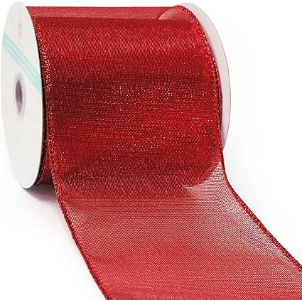Amazon.com: CT CRAFT LLC Red Metallic Wired Ribbon 4 inch x 10 Yards ...