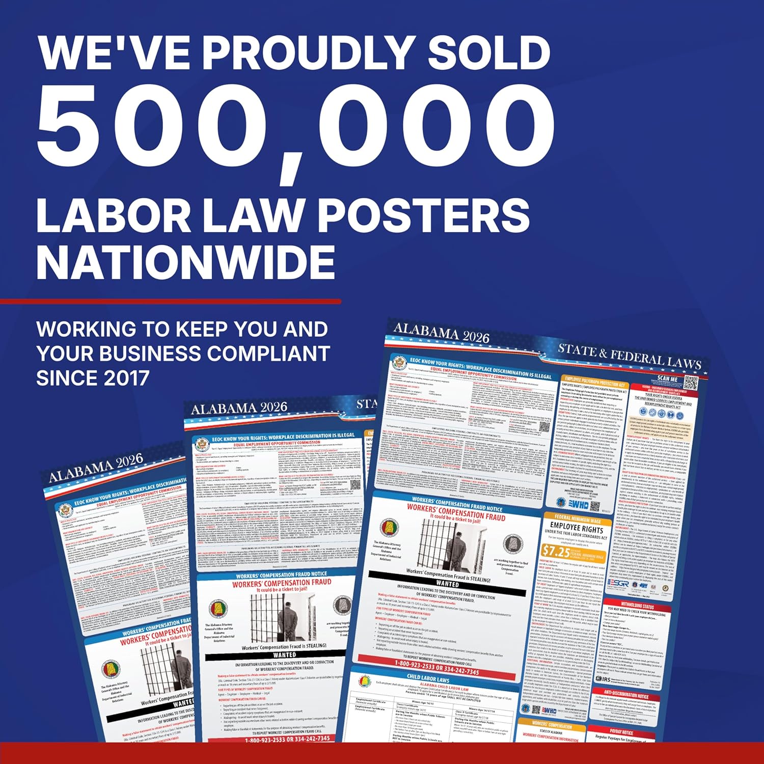 2026 Alabama State and Federal Labor Law Poster - OSHA Workplace Compliant - Mandatory Regulations Posting for Employees - All in One Required Compliance Posting 17" x 40" - Laminated (English) - Image 6
