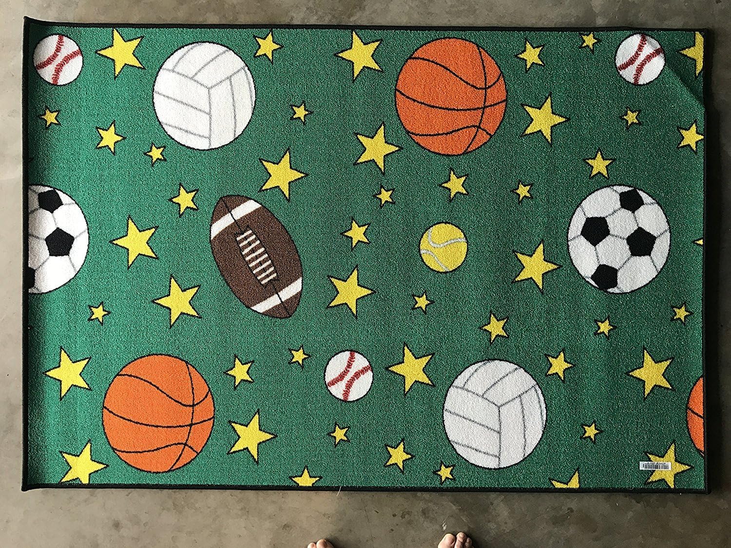 Play Time Kids Reversible Area Rug Race Track Learning Carpet Sports Design Game Room, 7 ft 9 in x 10 ft, Brown