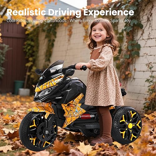 Miniatura 8 de Motocicleta de montar para niños, juguete eléctrico de 3 ruedas con luces LED, ruedas de entrenamiento y asiento de poliuretano, recargable de 12 V,