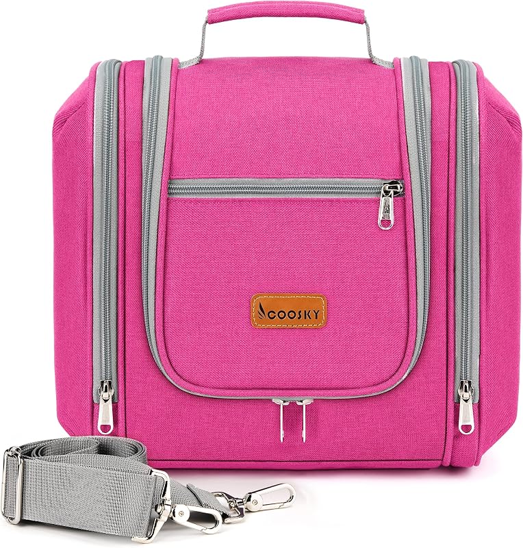Necessaire de viagem suspensa COOSKY com 6 compartimentos, grande, para cosméticos, Nylon, Rose Red