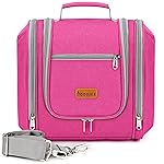 COOSKY Hanging Travel Toiletry Bag for Women and Men, 6 Organizer Compartments, Extra Large Toiletries Bag, Bathroom Cosmetic Bag, Water-resistant Makeup Bag, Holds Full-Size Shampoo, Rose Red