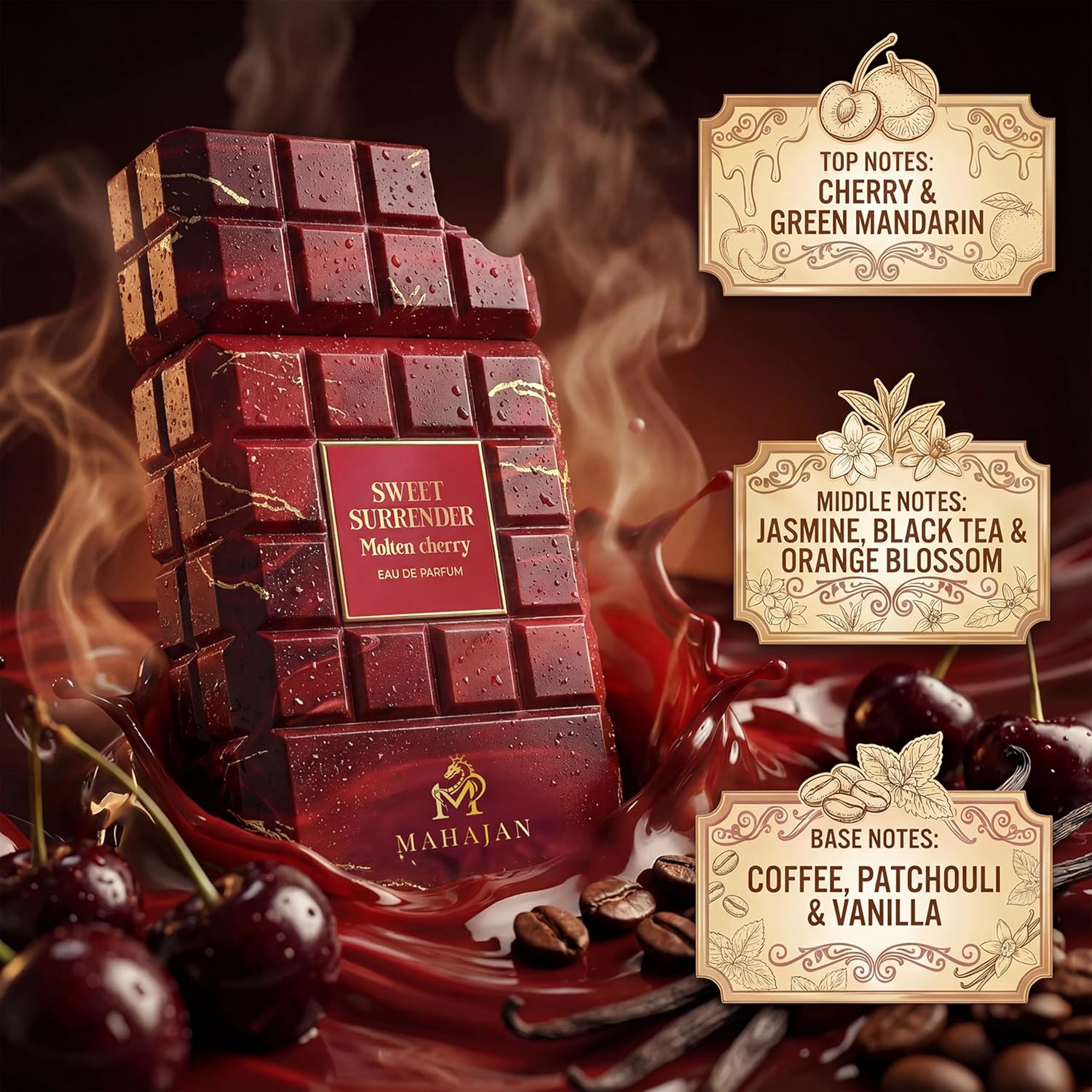 Mahajan Sweet Surrender Molten Cherry Eau de Parfum – Juicy Cherry Vanilla Gourmand with Warm Coffee – Sweet, Addictive, Seductive Luxury Fragrance (3.4 oz) - Image 4