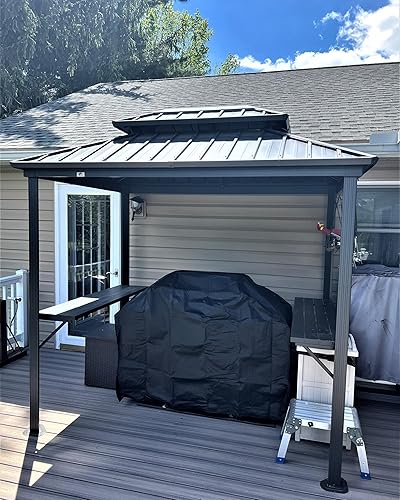 Miniatura 3 de PURPLE LEAF Gazebo de aluminio permanente de 6 x 8 pies con gancho de techo y estantes de doble nivel, color gris