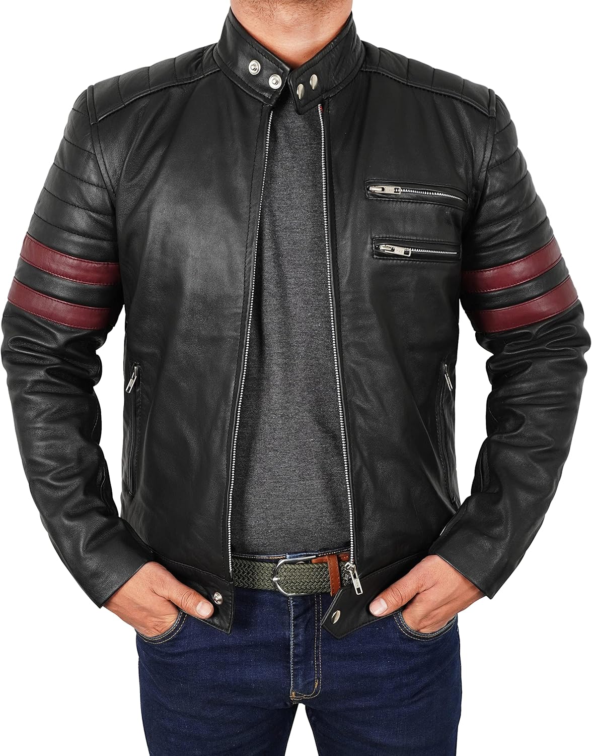 Men's Tyler Durden Halloween Cosplay Costumes Red Synthetic Leather Motorcycle Jacket