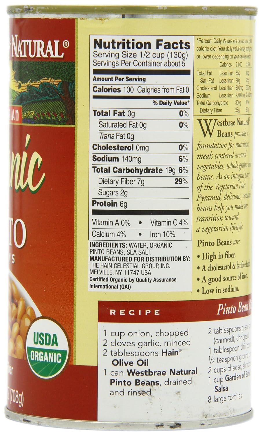 Westbrae Pinto Beans, Organic, 25-Ounce (Pack of 6)