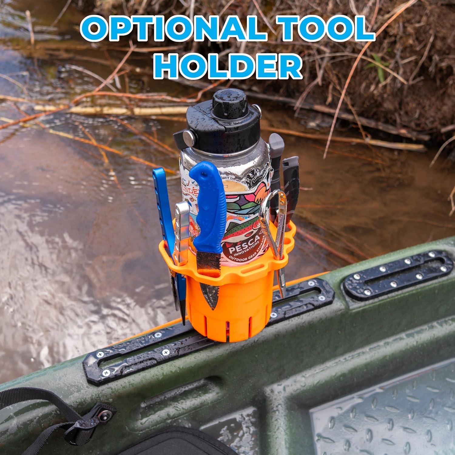 Kayak Cup Holder Track Mount – Fits Yeti, Stanley, Hydro Flask & Owala | T-Rail & Yak Track Compatible | Locking Inserts | Tool Holder | Made in USA (Green, Without Tool Holder)
