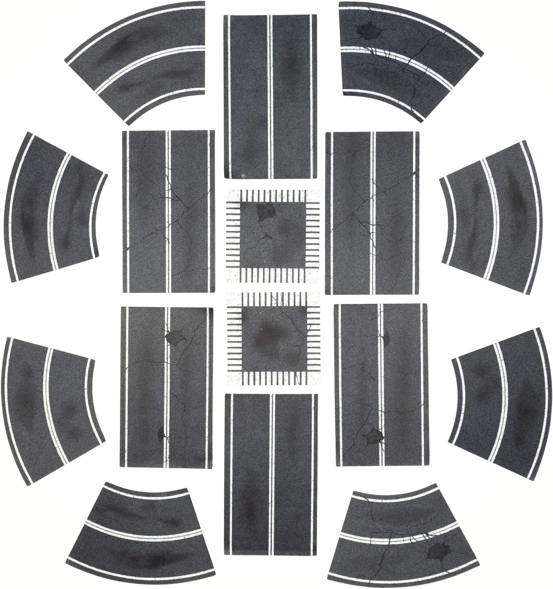 Paved Roads Wargaming Steet Terrain - 16 Piece Premium Neoprene Modular Strategy Game Battlemat - 2D Urban Tabletop Miniature Scenery - City Battle Town Square Ruins - Over 13' of Tactical Terrain