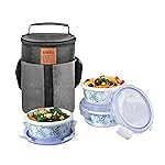 CELLO Mosaic Rose Opalware Lunch Box with Jacket, 3 Containers Lunch Box, 300ml