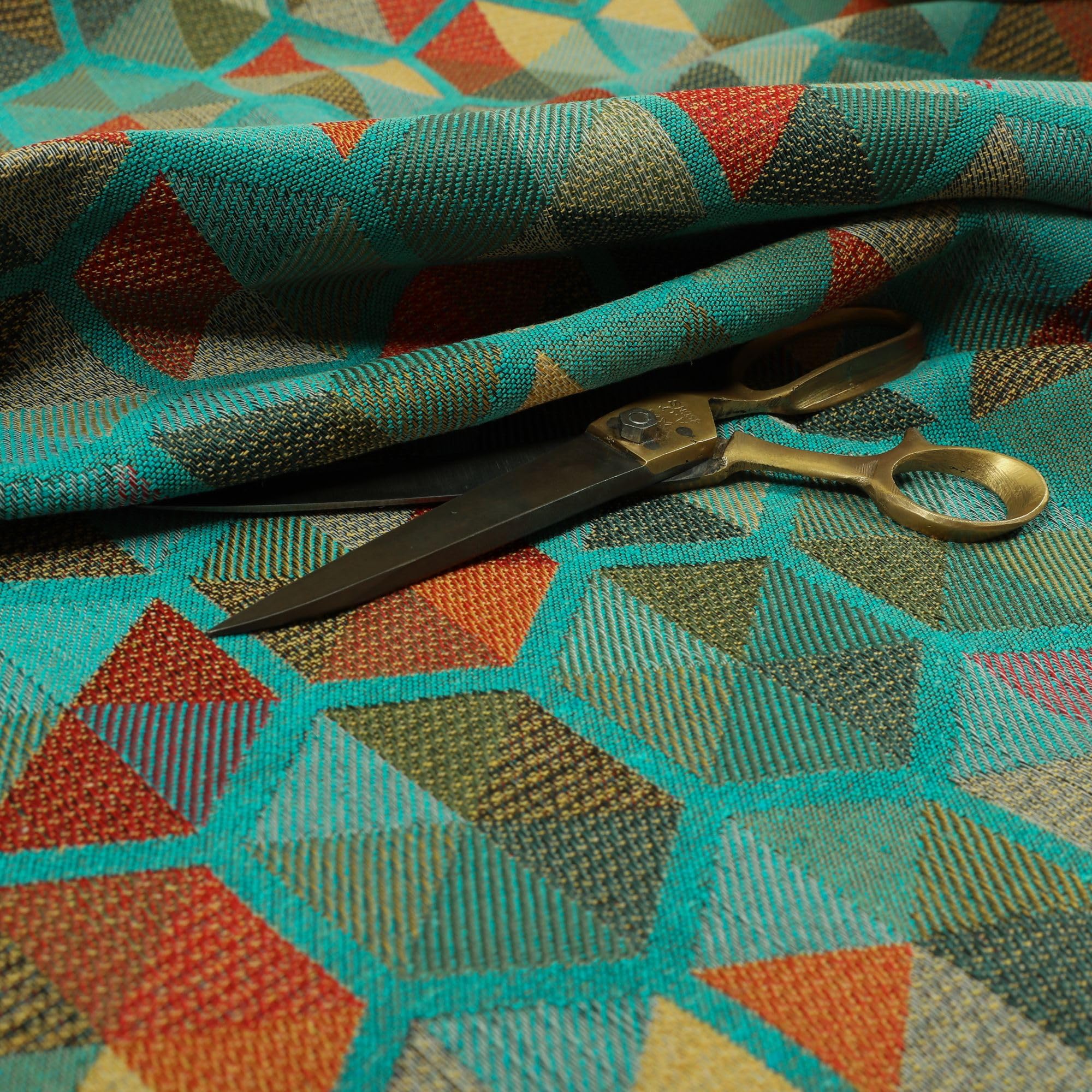 Redbrick Mill Fabrics Teal Multicolour Chenille Upholstery Curtain Fabric Geometric Hexagon Pattern (10cm x 8cm Sample)