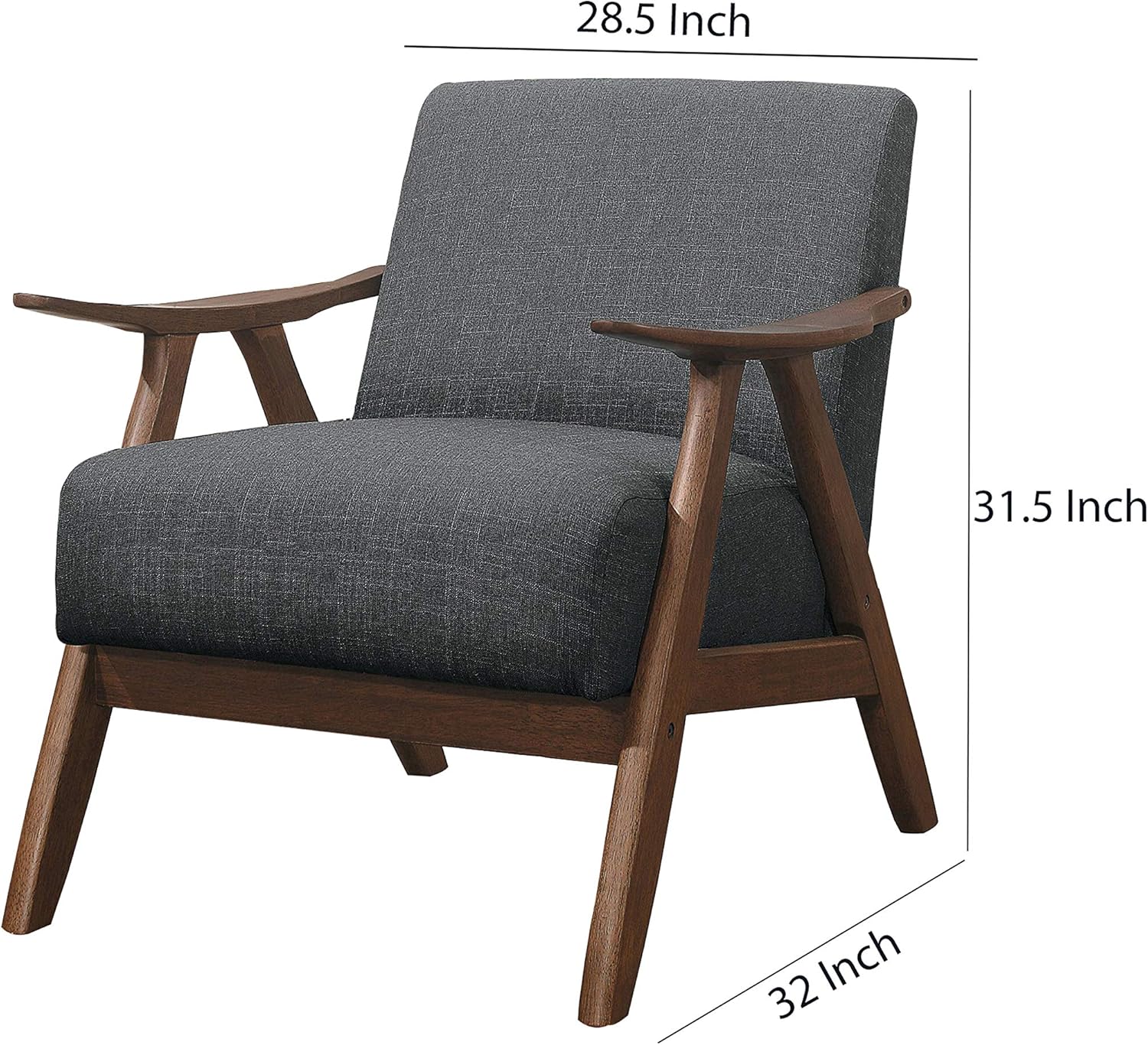 Benjara Fabric Upholstered Accent Chair with Curved Armrests, Gray