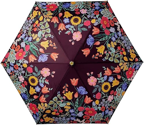 Miniatura 4 de RIFLE PAPER CO. Paraguas, funda de almacenamiento a juego, portátil, apertura y cierre automático, mango de madera, impreso a todo color