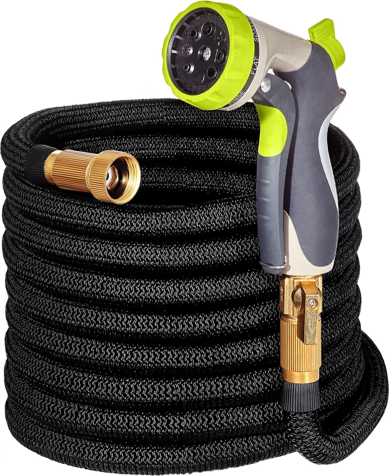 50ft Garden Hose - ALL NEW Expandable Water Hose with Double Latex Core, 3/4 Solid Brass Fittings, Extra Strength Fabric - Flexible Expanding Hose with Metal 8 Function Spray Nozzle